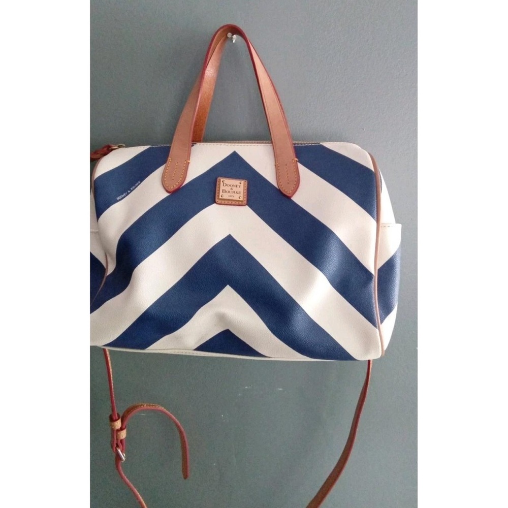 Dooney & Bourke Blue and White Chevron Satchel - Picture 5 of 6